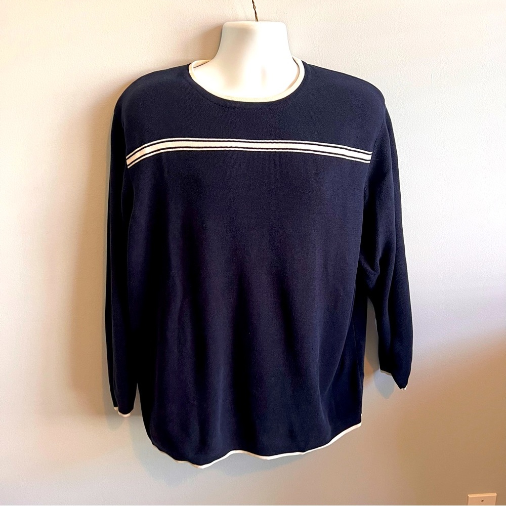 Geoffrey Beene Men's XL Navy Tight Knit Long Sleeve Sweater w/Cream Trim
